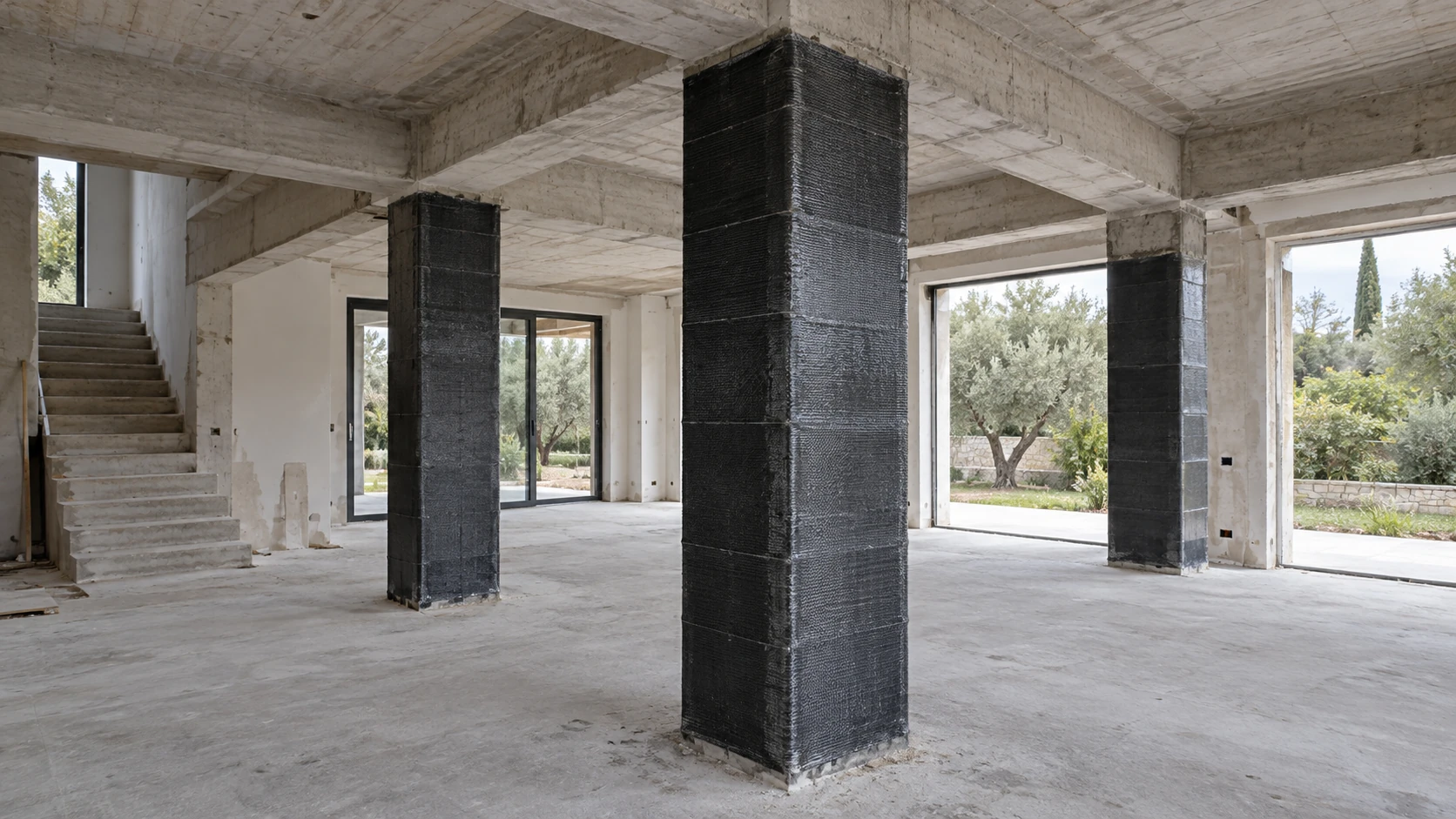 Villa kolonlarında karbonfiber kaplama ile güçlendirme konsepti